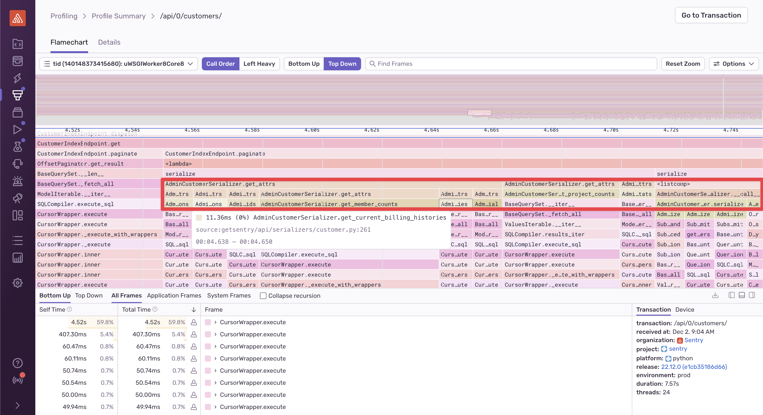 Profile data in Sentry UX